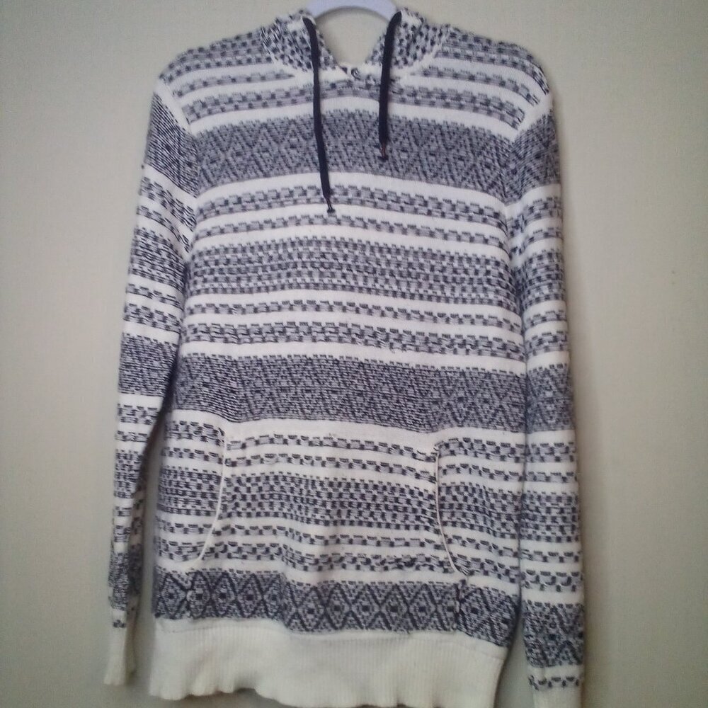 Forever 21 Sweater Pullover Men S Long Sleeve Hood Pocket Pattern Black White